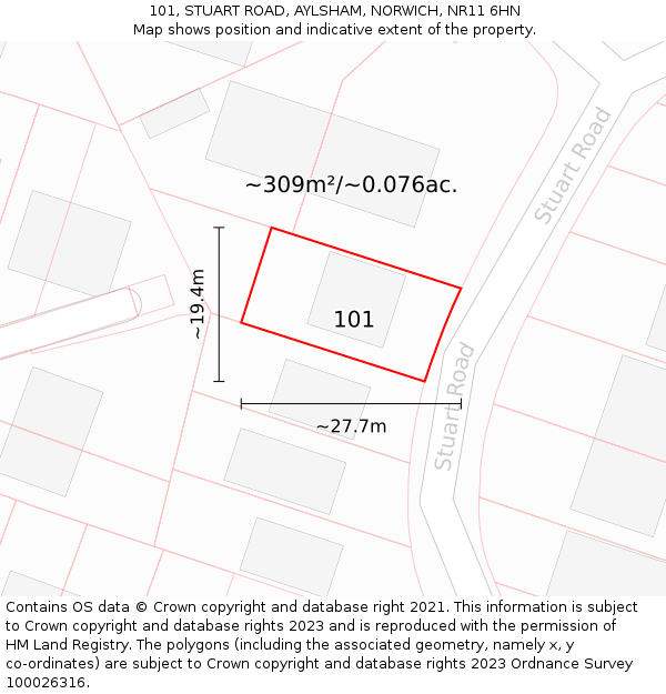 101, STUART ROAD, AYLSHAM, NORWICH, NR11 6HN: Plot and title map