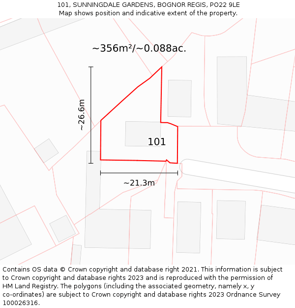 101, SUNNINGDALE GARDENS, BOGNOR REGIS, PO22 9LE: Plot and title map