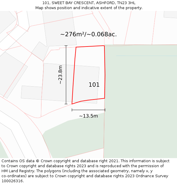 101, SWEET BAY CRESCENT, ASHFORD, TN23 3HL: Plot and title map