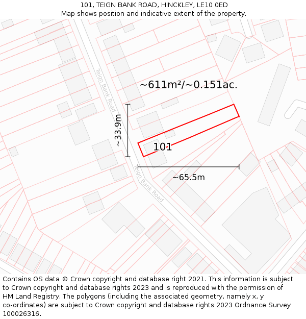 101, TEIGN BANK ROAD, HINCKLEY, LE10 0ED: Plot and title map