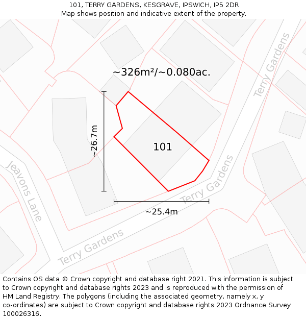 101, TERRY GARDENS, KESGRAVE, IPSWICH, IP5 2DR: Plot and title map