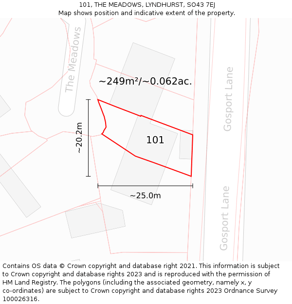 101, THE MEADOWS, LYNDHURST, SO43 7EJ: Plot and title map