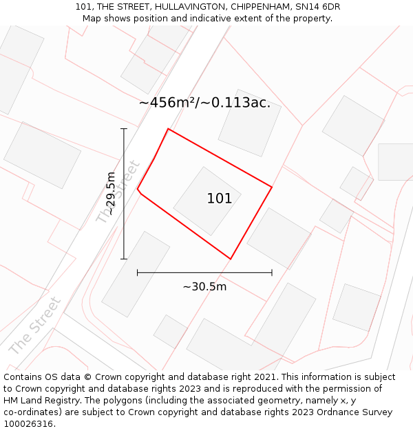 101, THE STREET, HULLAVINGTON, CHIPPENHAM, SN14 6DR: Plot and title map