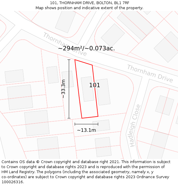 101, THORNHAM DRIVE, BOLTON, BL1 7RF: Plot and title map