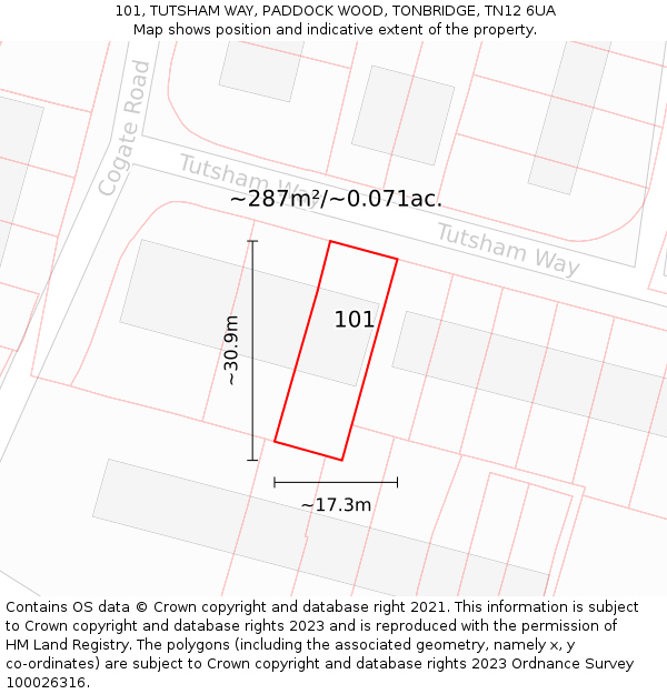 101, TUTSHAM WAY, PADDOCK WOOD, TONBRIDGE, TN12 6UA: Plot and title map