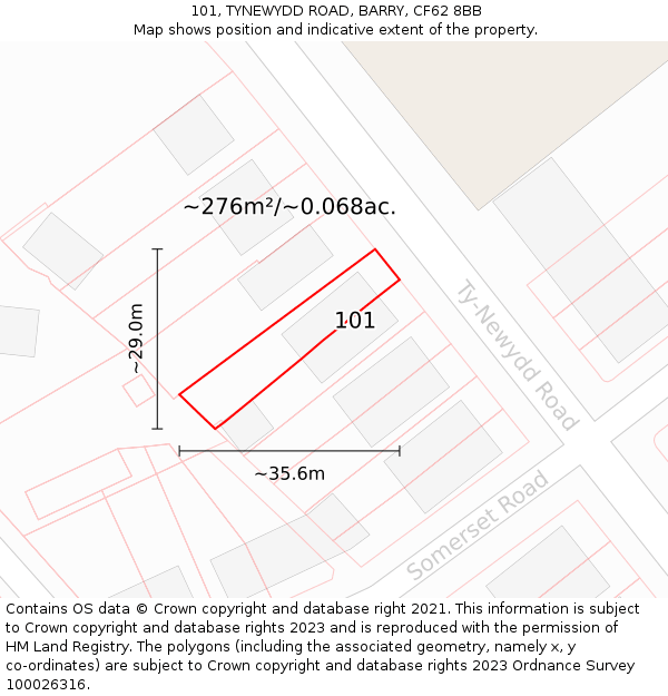 101, TYNEWYDD ROAD, BARRY, CF62 8BB: Plot and title map