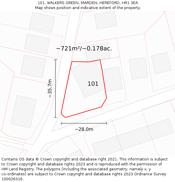 101, WALKERS GREEN, MARDEN, HEREFORD, HR1 3EA: Plot and title map