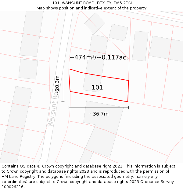 101, WANSUNT ROAD, BEXLEY, DA5 2DN: Plot and title map