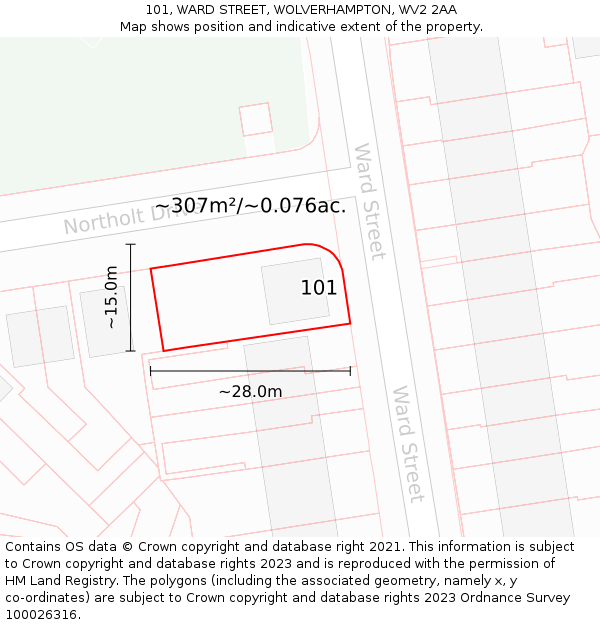 101, WARD STREET, WOLVERHAMPTON, WV2 2AA: Plot and title map