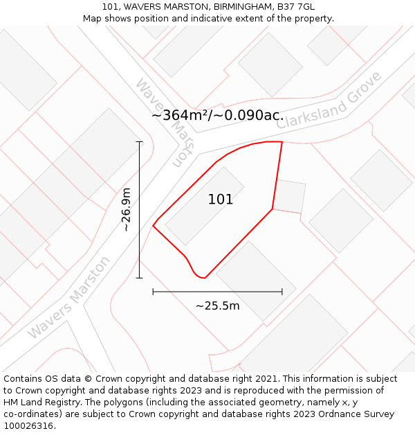 101, WAVERS MARSTON, BIRMINGHAM, B37 7GL: Plot and title map