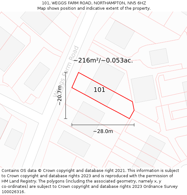 101, WEGGS FARM ROAD, NORTHAMPTON, NN5 6HZ: Plot and title map