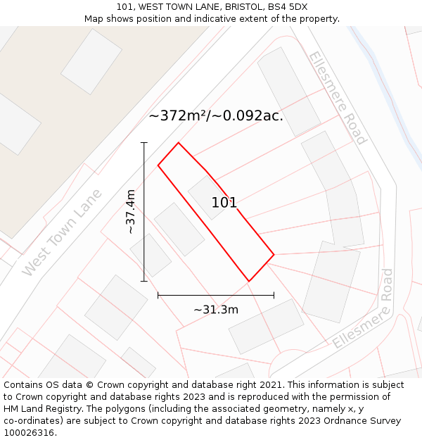 101, WEST TOWN LANE, BRISTOL, BS4 5DX: Plot and title map