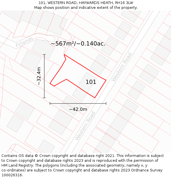 101, WESTERN ROAD, HAYWARDS HEATH, RH16 3LW: Plot and title map