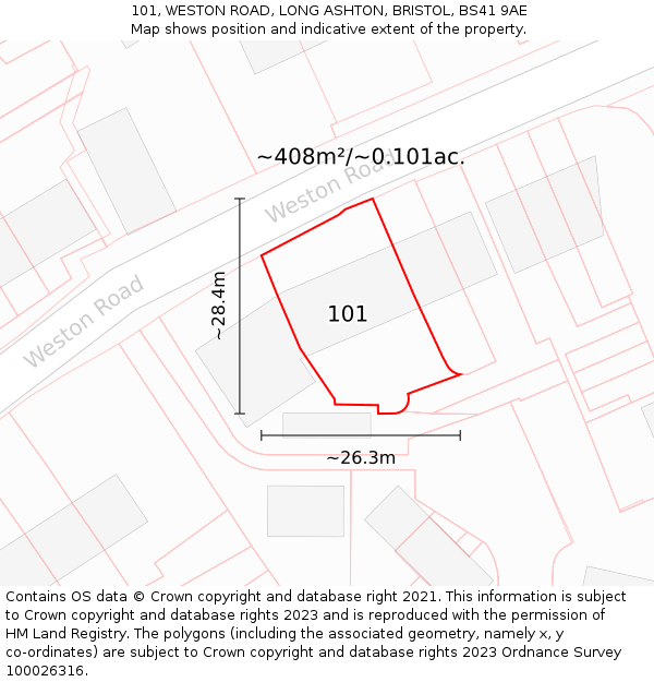 101, WESTON ROAD, LONG ASHTON, BRISTOL, BS41 9AE: Plot and title map