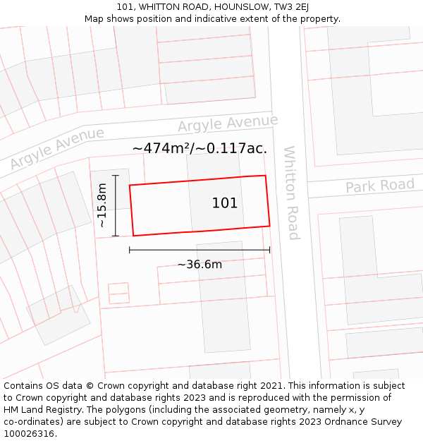 101, WHITTON ROAD, HOUNSLOW, TW3 2EJ: Plot and title map