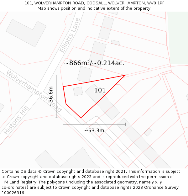 101, WOLVERHAMPTON ROAD, CODSALL, WOLVERHAMPTON, WV8 1PF: Plot and title map