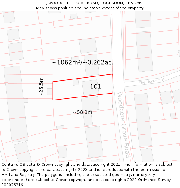 101, WOODCOTE GROVE ROAD, COULSDON, CR5 2AN: Plot and title map