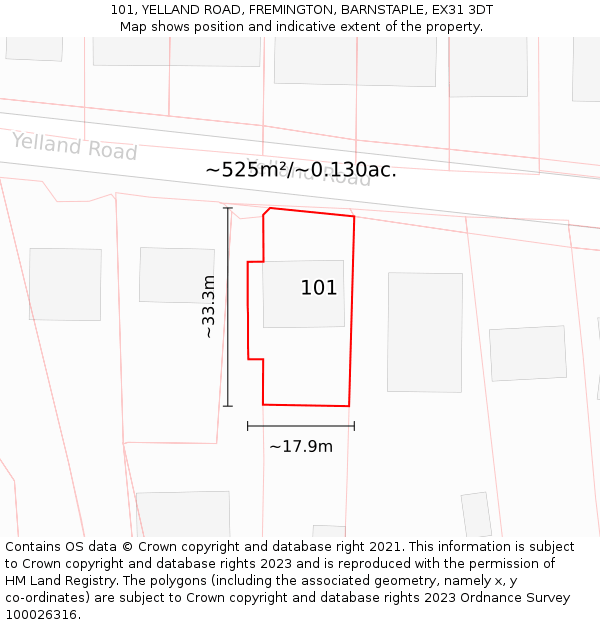 101, YELLAND ROAD, FREMINGTON, BARNSTAPLE, EX31 3DT: Plot and title map