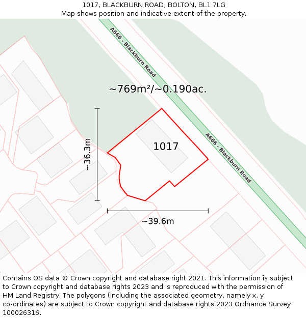 1017, BLACKBURN ROAD, BOLTON, BL1 7LG: Plot and title map