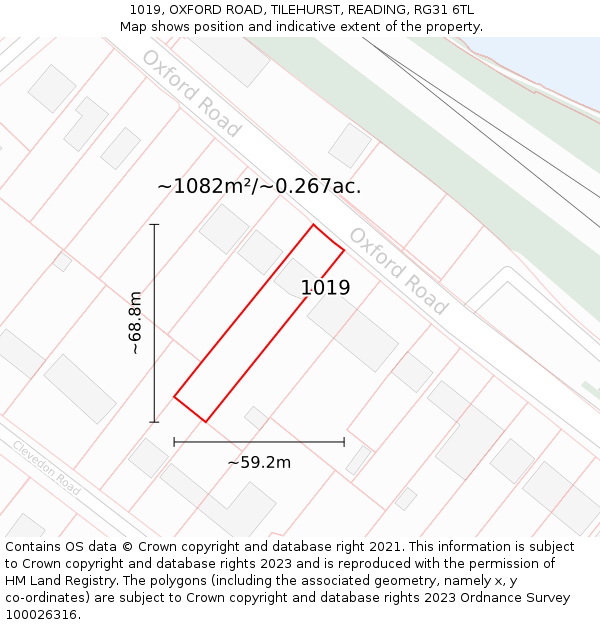 1019, OXFORD ROAD, TILEHURST, READING, RG31 6TL: Plot and title map