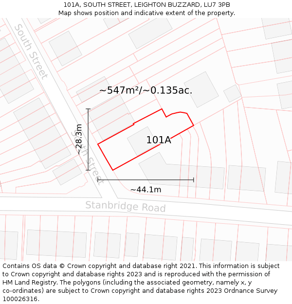 101A, SOUTH STREET, LEIGHTON BUZZARD, LU7 3PB: Plot and title map