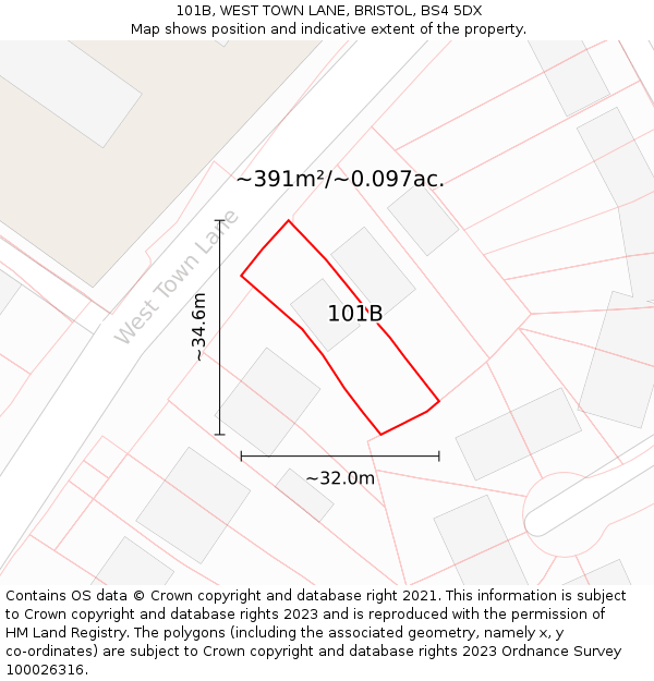 101B, WEST TOWN LANE, BRISTOL, BS4 5DX: Plot and title map