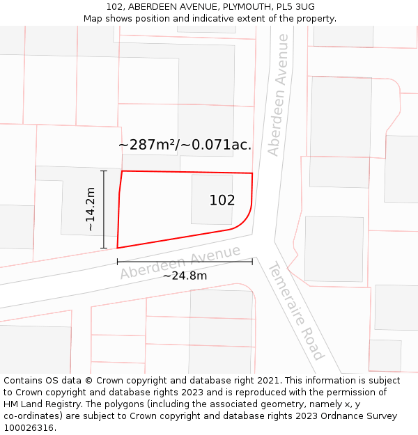 102, ABERDEEN AVENUE, PLYMOUTH, PL5 3UG: Plot and title map