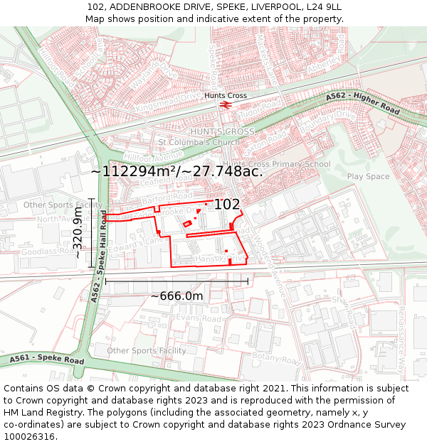 102, ADDENBROOKE DRIVE, SPEKE, LIVERPOOL, L24 9LL: Plot and title map