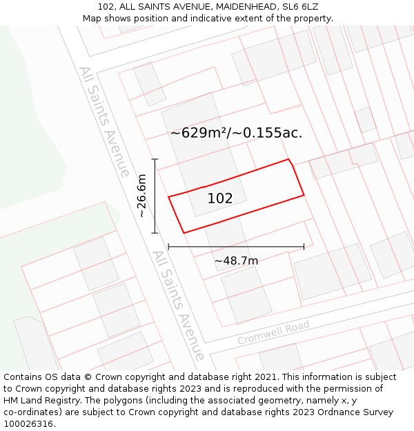 102, ALL SAINTS AVENUE, MAIDENHEAD, SL6 6LZ: Plot and title map