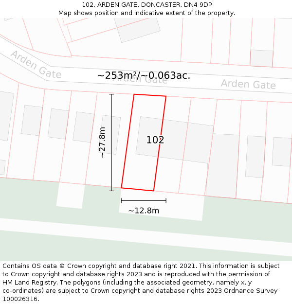 102, ARDEN GATE, DONCASTER, DN4 9DP: Plot and title map