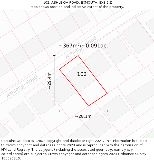 102, ASHLEIGH ROAD, EXMOUTH, EX8 2JZ: Plot and title map