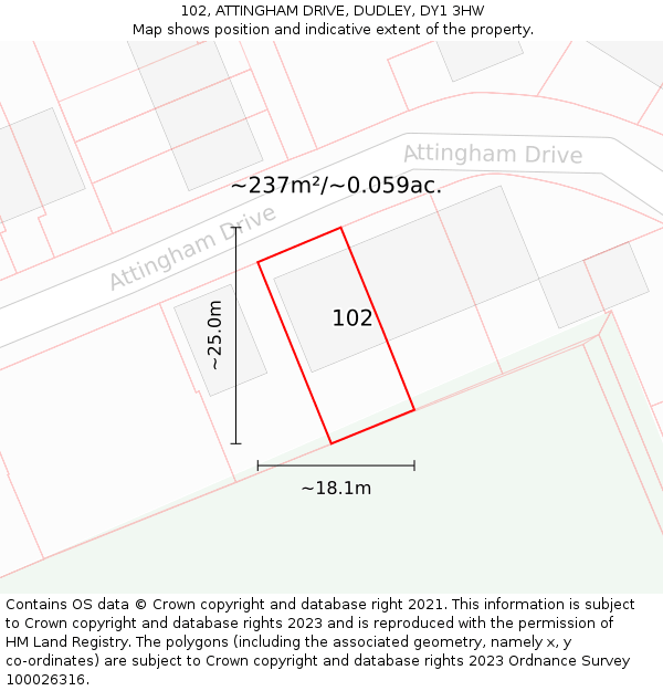 102, ATTINGHAM DRIVE, DUDLEY, DY1 3HW: Plot and title map