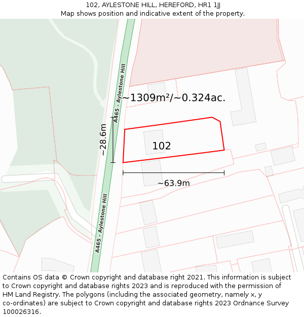 102, AYLESTONE HILL, HEREFORD, HR1 1JJ: Plot and title map