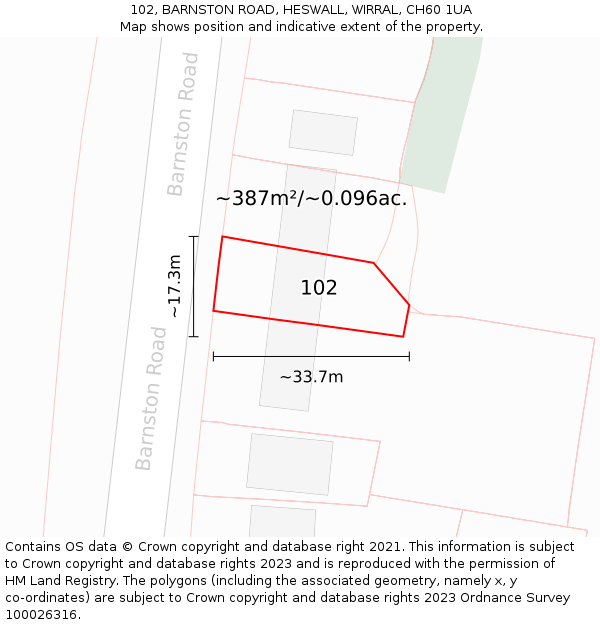 102, BARNSTON ROAD, HESWALL, WIRRAL, CH60 1UA: Plot and title map
