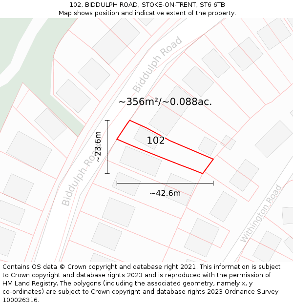 102, BIDDULPH ROAD, STOKE-ON-TRENT, ST6 6TB: Plot and title map