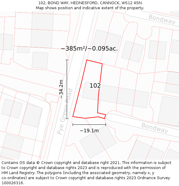 102, BOND WAY, HEDNESFORD, CANNOCK, WS12 4SN: Plot and title map