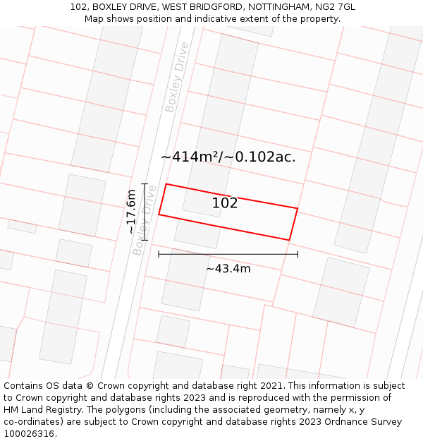 102, BOXLEY DRIVE, WEST BRIDGFORD, NOTTINGHAM, NG2 7GL: Plot and title map