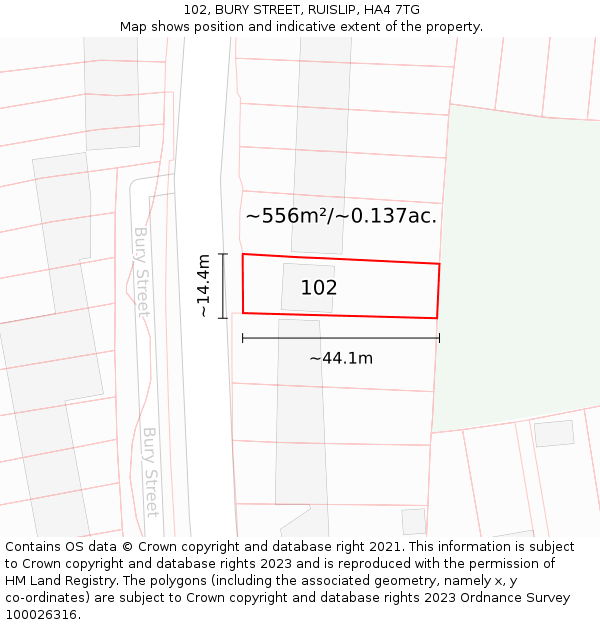 102, BURY STREET, RUISLIP, HA4 7TG: Plot and title map