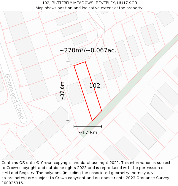 102, BUTTERFLY MEADOWS, BEVERLEY, HU17 9GB: Plot and title map