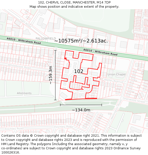 102, CHERVIL CLOSE, MANCHESTER, M14 7DP: Plot and title map