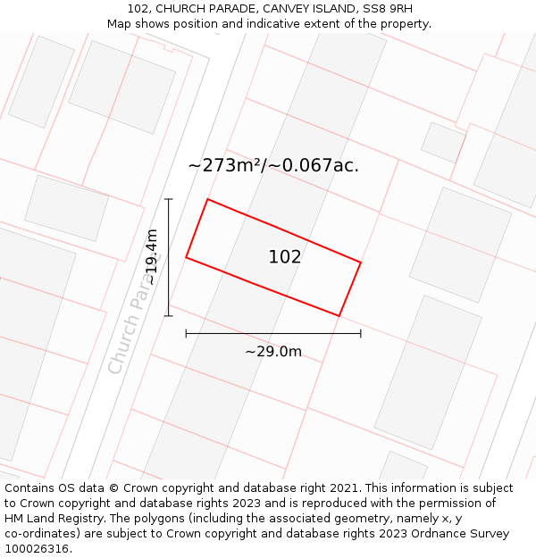 102, CHURCH PARADE, CANVEY ISLAND, SS8 9RH: Plot and title map