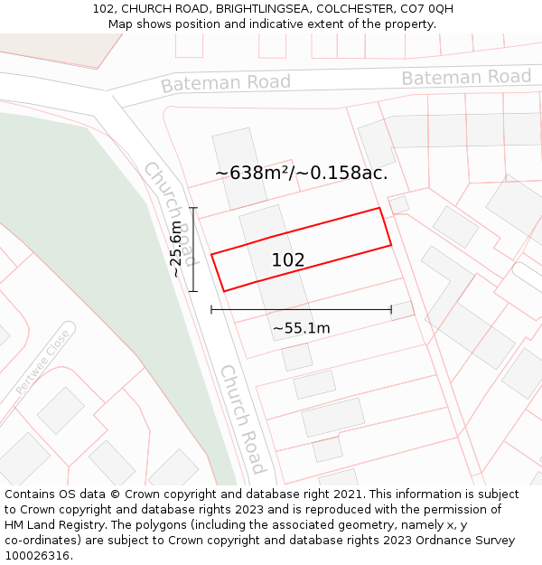 102, CHURCH ROAD, BRIGHTLINGSEA, COLCHESTER, CO7 0QH: Plot and title map