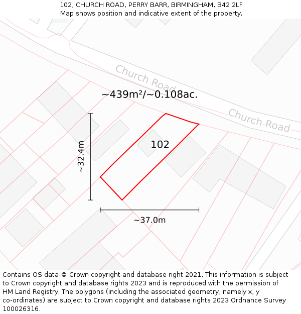 102, CHURCH ROAD, PERRY BARR, BIRMINGHAM, B42 2LF: Plot and title map