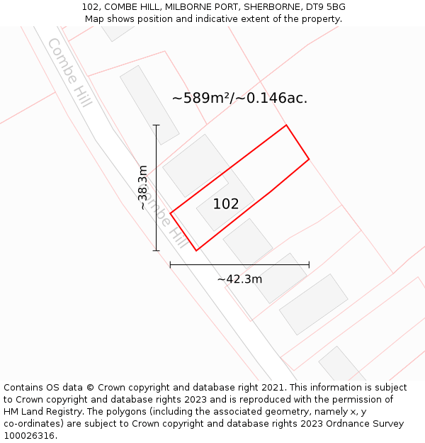 102, COMBE HILL, MILBORNE PORT, SHERBORNE, DT9 5BG: Plot and title map