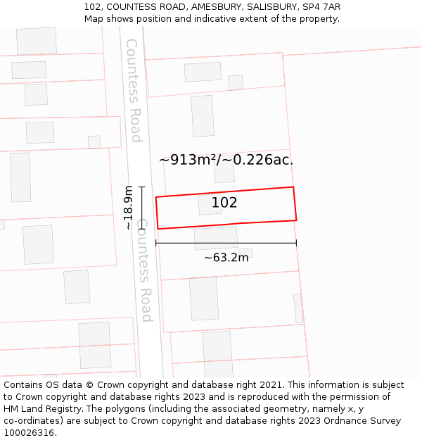 102, COUNTESS ROAD, AMESBURY, SALISBURY, SP4 7AR: Plot and title map