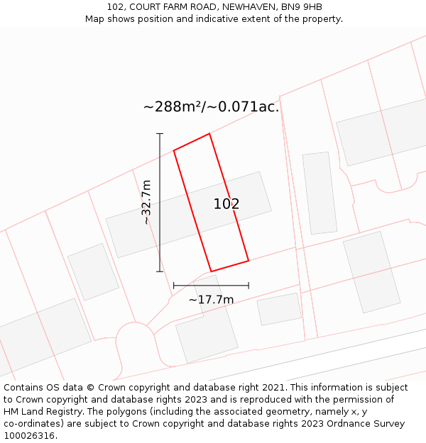 102, COURT FARM ROAD, NEWHAVEN, BN9 9HB: Plot and title map