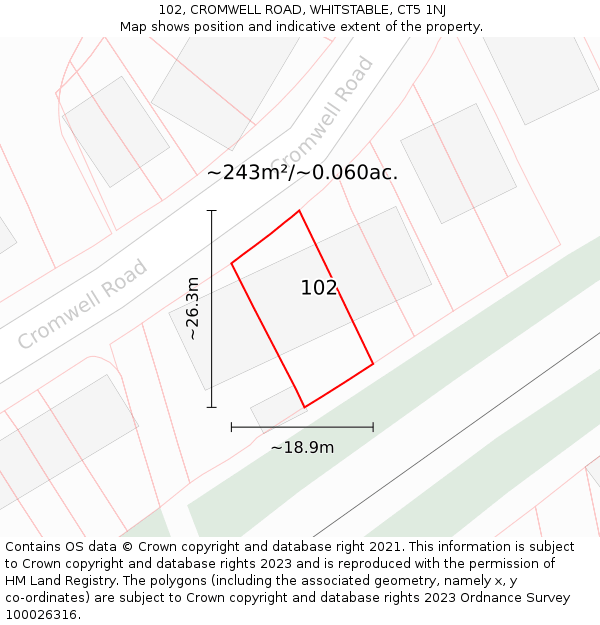 102, CROMWELL ROAD, WHITSTABLE, CT5 1NJ: Plot and title map