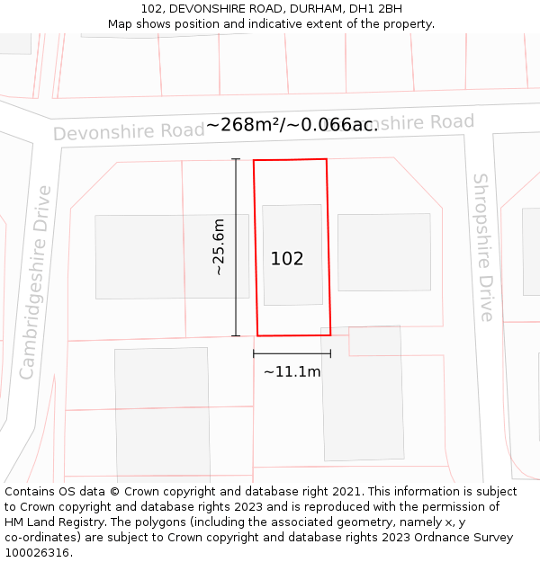 102, DEVONSHIRE ROAD, DURHAM, DH1 2BH: Plot and title map