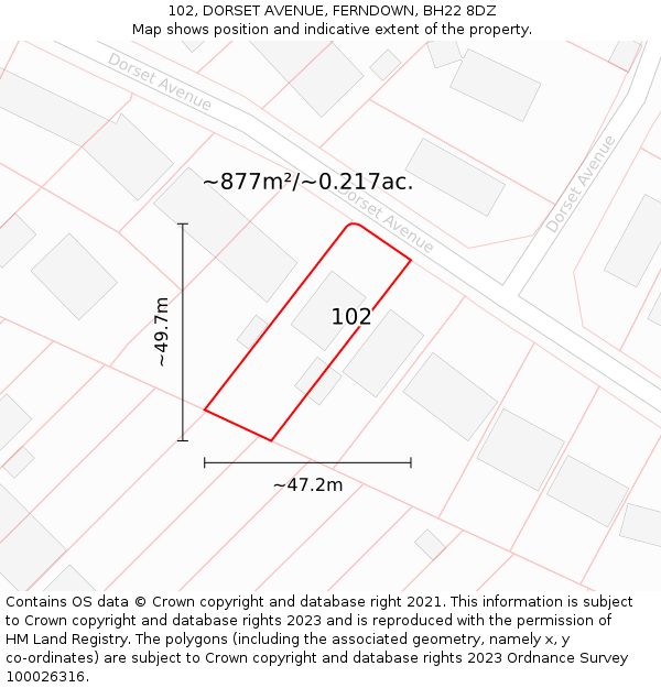 102, DORSET AVENUE, FERNDOWN, BH22 8DZ: Plot and title map