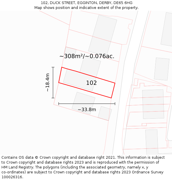 102, DUCK STREET, EGGINTON, DERBY, DE65 6HG: Plot and title map